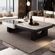 Modern Luxury Coffee Table with Marble Pattern Top and Black Accent Surface